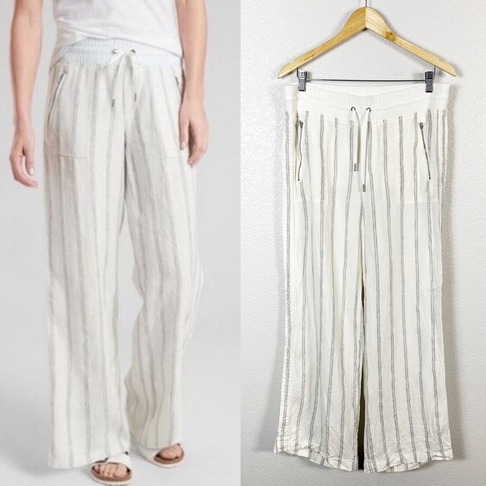 Athleta Womens Striped Cabo Tide Wide Leg Linen Pant Size 12